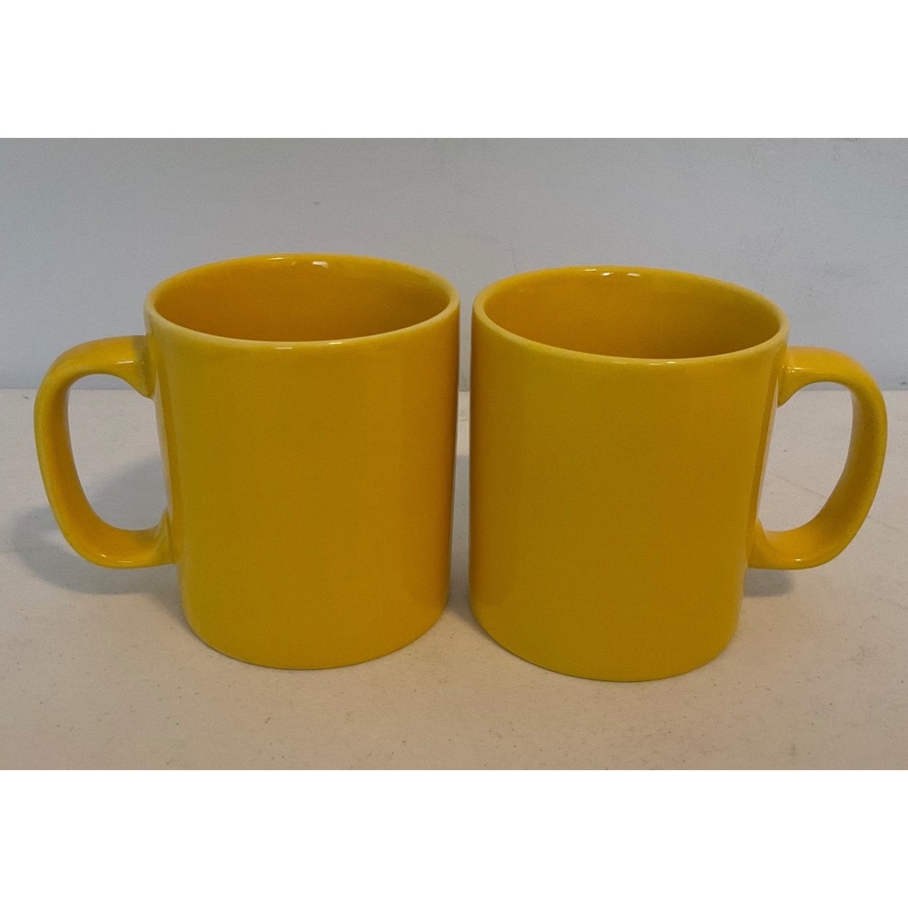 Vintage Kiln Craft Staffordshire England Yellow Mugs Set 2 Ceramic Coffee Cups